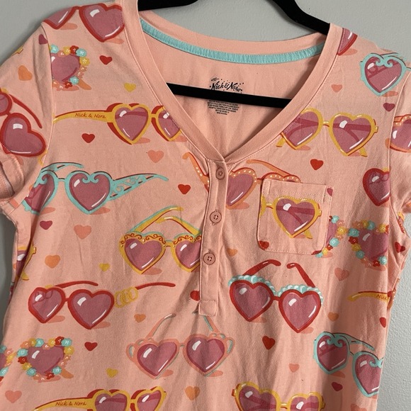 Nick & Nora Other - Nick & Nora Women XS Cotton Pink Heart Sunglass Whimsical Sleep Shirt Nightgown